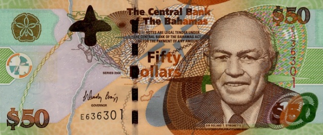 Купюра номиналом 50 багамских долларов, лицевая сторона